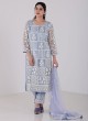 Sky Blue Embroidered Pant Set With Dupatta
